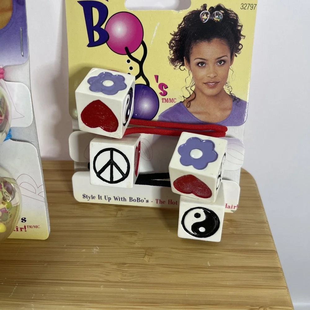 Lot 2‎ Vtg Y2K Goody Baby Bo Bo's Hair Elastic 1997 Peace Sign Heart Ponytailers